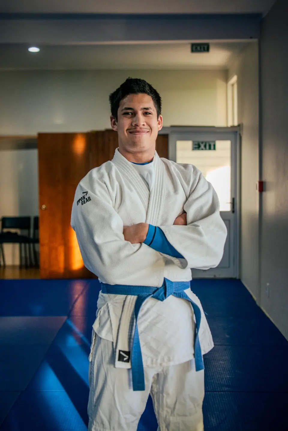 Coach Solomon Panoho wearing his blue belt at Blenheim Judo Club
